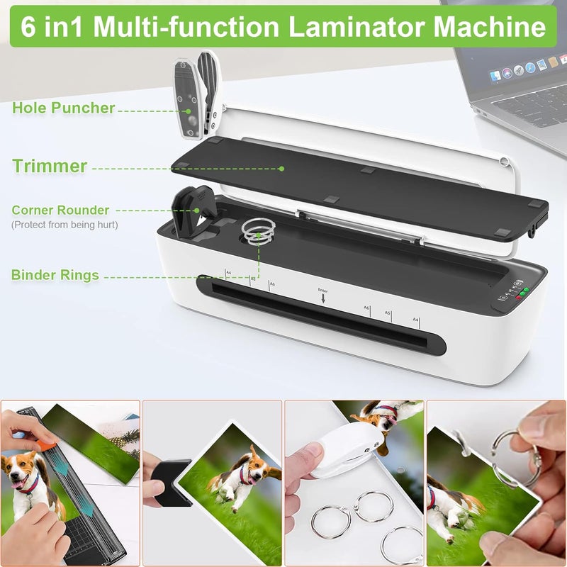 Qfun Laminator Machine with Laminating Sheets A4 Portable Thermal Lamination 9-Inch Laminate for Personal Office School Home Use, 6 in 1 Laminater Quick Warm Up Never Jam - Image 3